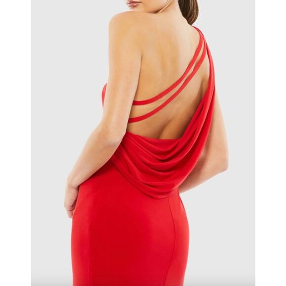 MAC DUGGAL Dress Size 4 Evening Gown NEW Red Jersey One Shoulder Draped Back - Picture 7 of 8